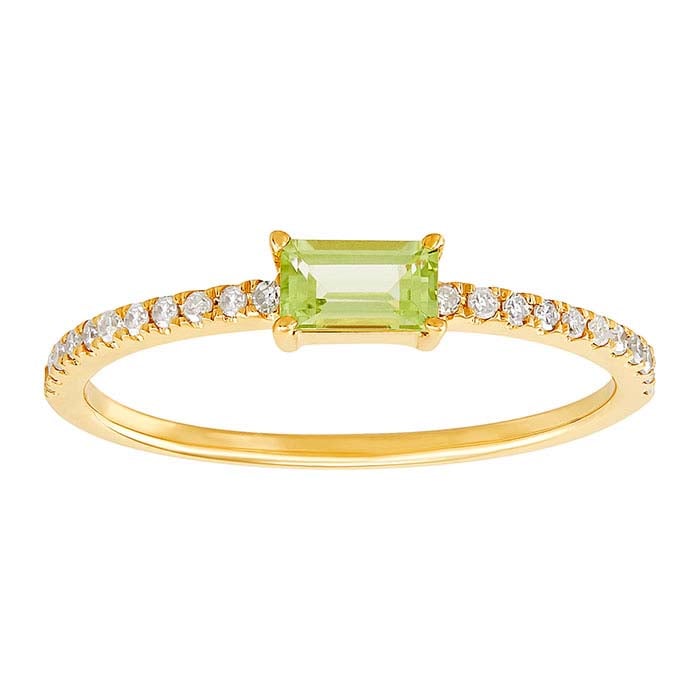 خاتم من الذهب الأصفر عيار 14 قيراط مزين بحجر البيريدوت والألماس