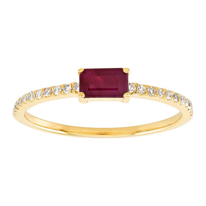 14K पीला सोना रूबी और हीरे से सजा हुआ अंगूठी