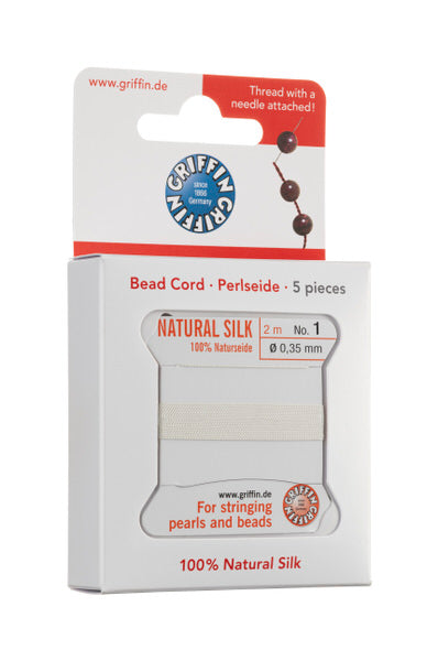 Griffin™ Bead Cord Nº 12 – 0.98 mm | Pack of 5 | Natural Silk, NylonPower | Multiple Colors | With Needle