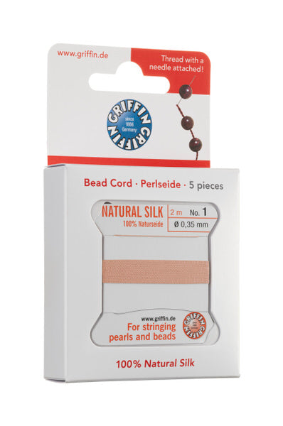 Griffin™ Bead Cord Nº 12 – 0.98 mm | Pack of 5 | Natural Silk, NylonPower | Multiple Colors | With Needle