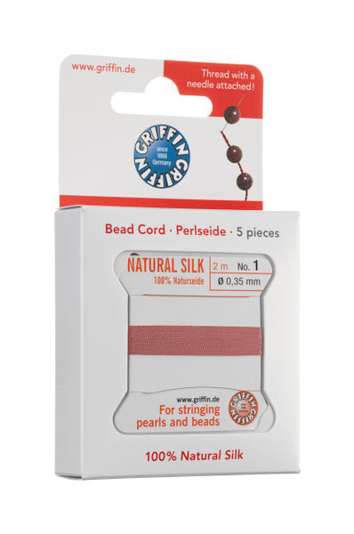 Griffin™ Bead Cord Nº 12 – 0.98 mm | Pack of 5 | Natural Silk, NylonPower | Multiple Colors | With Needle