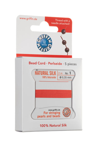 Griffin™ Bead Cord Nº 12 – 0.98 mm | Pack of 5 | Natural Silk, NylonPower | Multiple Colors | With Needle