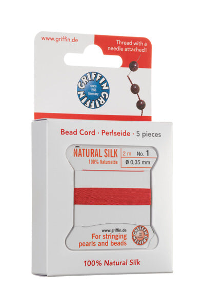 Griffin™ Bead Cord Nº 12 – 0.98 mm | Pack of 5 | Natural Silk, NylonPower | Multiple Colors | With Needle