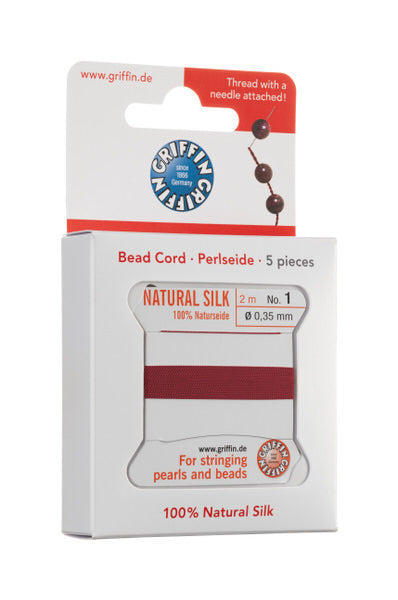 Griffin™ Bead Cord Nº 12 – 0.98 mm | Pack of 5 | Natural Silk, NylonPower | Multiple Colors | With Needle