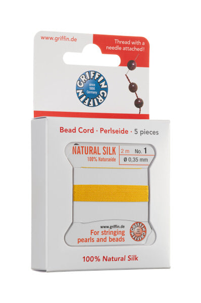 Griffin™ Bead Cord Nº 12 – 0.98 mm | Pack of 5 | Natural Silk, NylonPower | Multiple Colors | With Needle