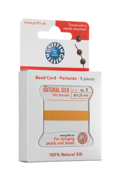 Griffin™ Bead Cord Nº 12 – 0.98 mm | Pack of 5 | Natural Silk, NylonPower | Multiple Colors | With Needle
