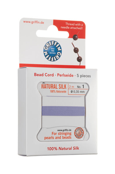 Griffin™ Bead Cord Nº 12 – 0.98 mm | Pack of 5 | Natural Silk, NylonPower | Multiple Colors | With Needle