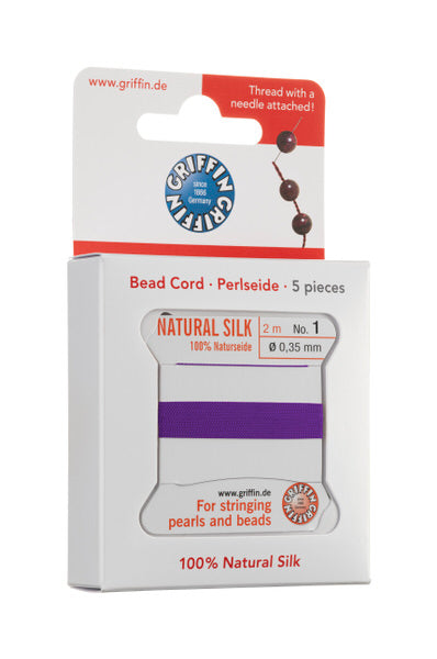 Griffin™ Bead Cord Nº 12 – 0.98 mm | Pack of 5 | Natural Silk, NylonPower | Multiple Colors | With Needle
