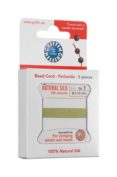 Griffin™ Bead Cord Nº 12 – 0.98 mm | Pack of 5 | Natural Silk, NylonPower | Multiple Colors | With Needle