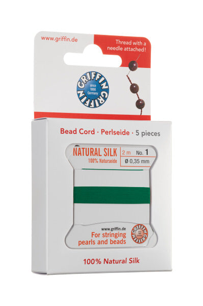 Griffin™ Bead Cord Nº 12 – 0.98 mm | Pack of 5 | Natural Silk, NylonPower | Multiple Colors | With Needle