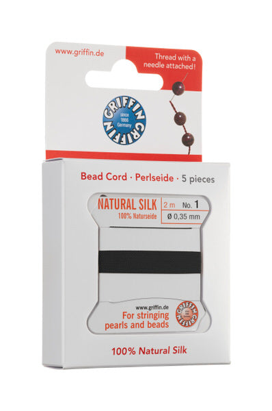 Griffin™ Bead Cord Nº 12 – 0.98 mm | Pack of 5 | Natural Silk, NylonPower | Multiple Colors | With Needle
