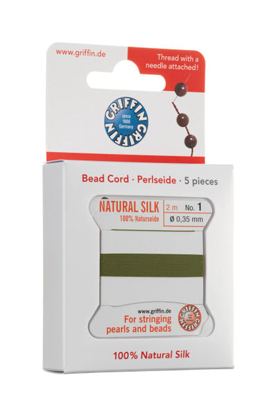 Griffin™ Bead Cord Nº 12 – 0.98 mm | Pack of 5 | Natural Silk, NylonPower | Multiple Colors | With Needle