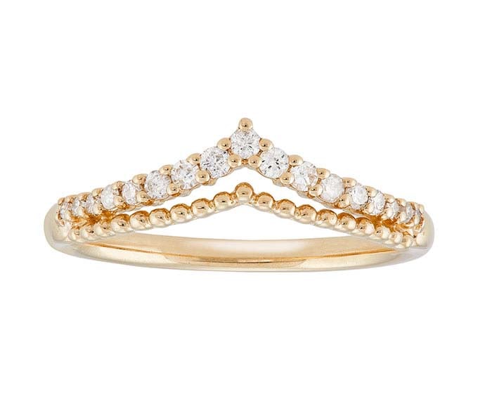 14K Yellow Gold Diamond-Set Chevron Ring