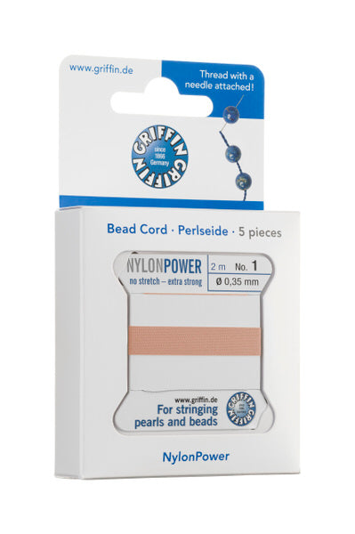 Griffin™ Bead Cord Nº 12 – 0.98 mm | Pack of 5 | Natural Silk, NylonPower | Multiple Colors | With Needle