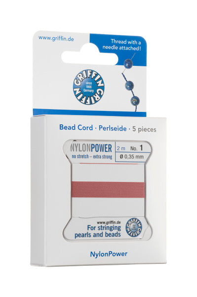 Griffin™ Bead Cord Nº 12 – 0.98 mm | Pack of 5 | Natural Silk, NylonPower | Multiple Colors | With Needle