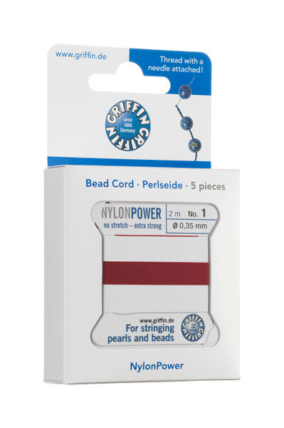 Griffin™ Bead Cord Nº 12 – 0.98 mm | Pack of 5 | Natural Silk, NylonPower | Multiple Colors | With Needle
