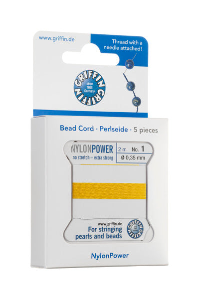 Griffin™ Bead Cord Nº 12 – 0.98 mm | Pack of 5 | Natural Silk, NylonPower | Multiple Colors | With Needle