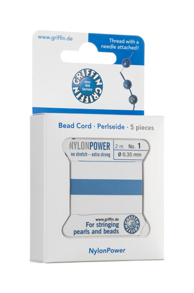 Griffin™ Bead Cord Nº 12 – 0.98 mm | Pack of 5 | Natural Silk, NylonPower | Multiple Colors | With Needle