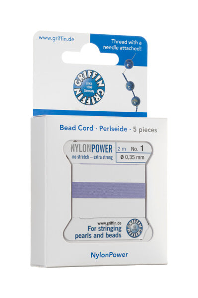 Griffin™ Bead Cord Nº 12 – 0.98 mm | Pack of 5 | Natural Silk, NylonPower | Multiple Colors | With Needle