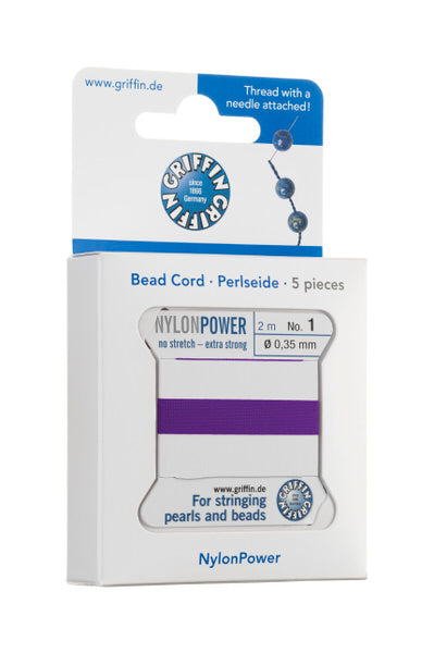 Griffin™ Bead Cord Nº 12 – 0.98 mm | Pack of 5 | Natural Silk, NylonPower | Multiple Colors | With Needle