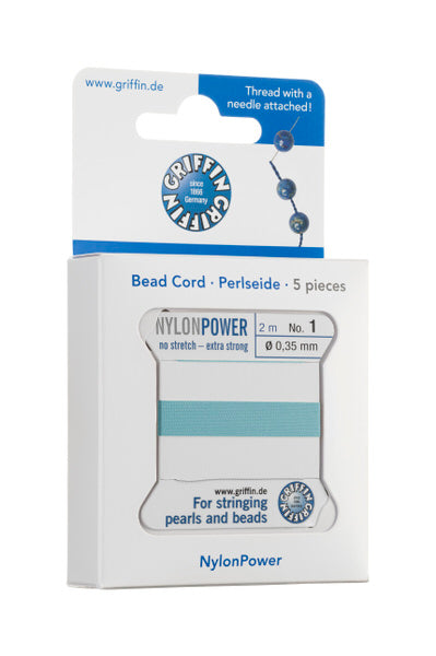 Griffin™ Bead Cord Nº 12 – 0.98 mm | Pack of 5 | Natural Silk, NylonPower | Multiple Colors | With Needle