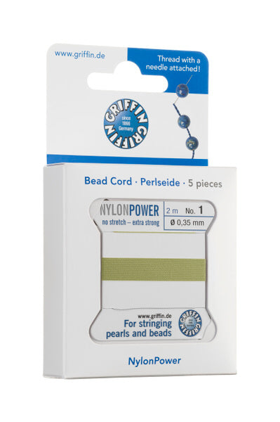 Griffin™ Bead Cord Nº 12 – 0.98 mm | Pack of 5 | Natural Silk, NylonPower | Multiple Colors | With Needle