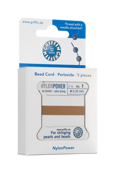 Griffin™ Bead Cord Nº 12 – 0.98 mm | Pack of 5 | Natural Silk, NylonPower | Multiple Colors | With Needle