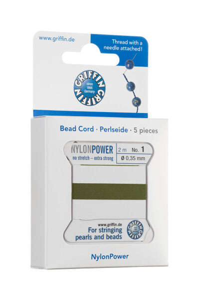 Griffin™ Bead Cord Nº 12 – 0.98 mm | Pack of 5 | Natural Silk, NylonPower | Multiple Colors | With Needle