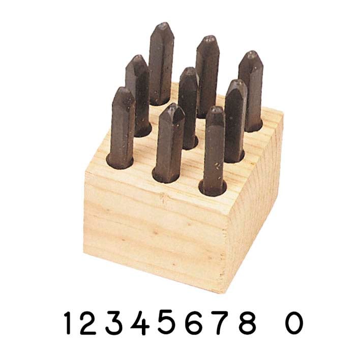 Antspaudo rinkinys, skaičiai 0-9, tiesus kotelis, 1,6 mm simboliai