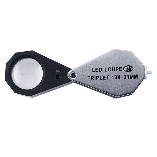 זכוכית מגדלת טריפלט 10X עם אורות LED