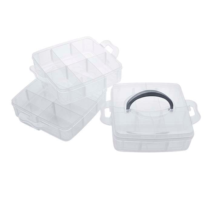 Boîte d'organisateur empilée à trois niveaux en plastique avec 18 compartiments