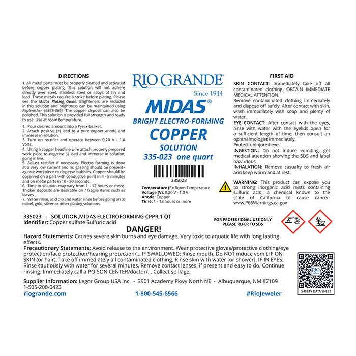 Midas® Bright Copper Electroforming Solution