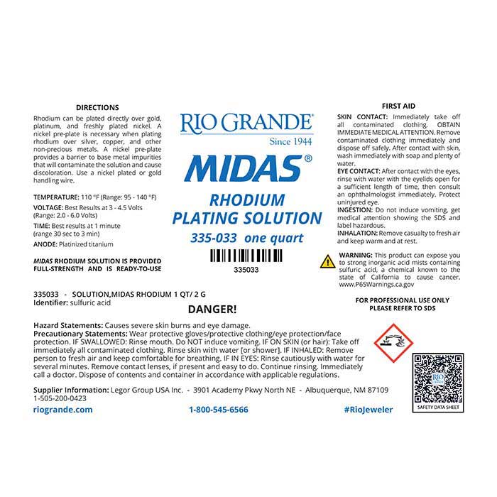 Midas® Rhodium Plating Solution, Acid-Based
