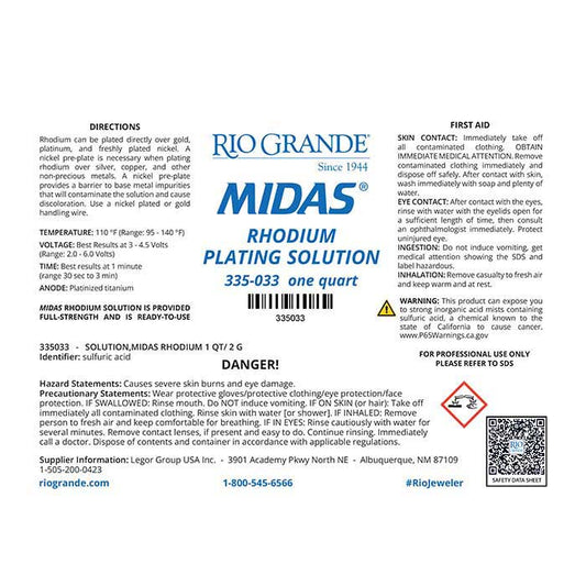 Midas® Rhodium Plating Solution, Acid-Based