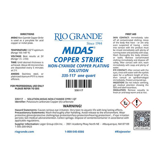 Midas® Copper Plating Solution, Non-Cyanide