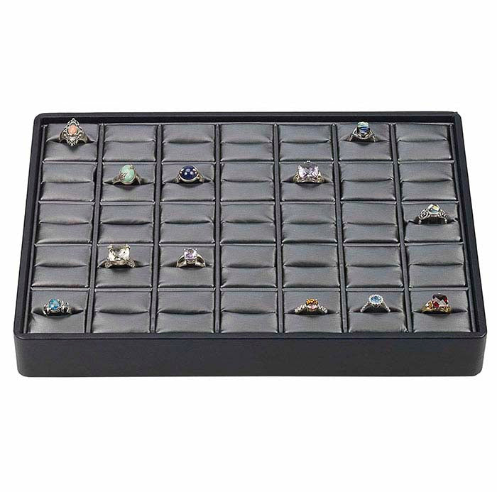 صينية قابلة للتكديس من الجلد الصناعي الأسود والفولاذ بسعة 35 حلقة