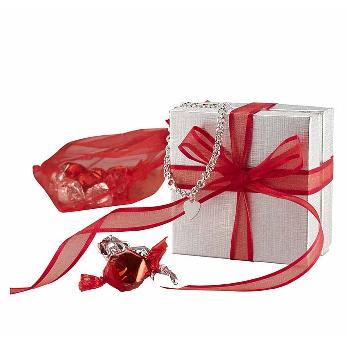 Punainen organzanauha reunuksella, 100 jaardia.