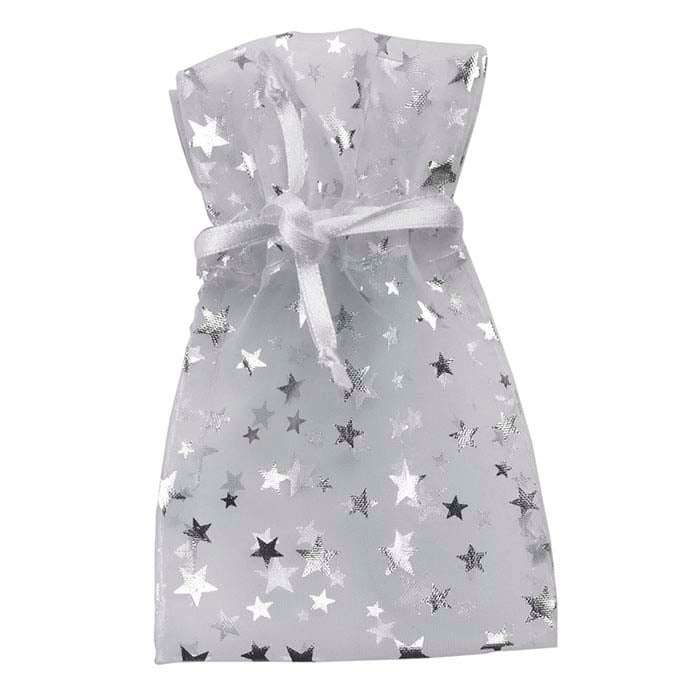 White Organza and Silver Star Pouch