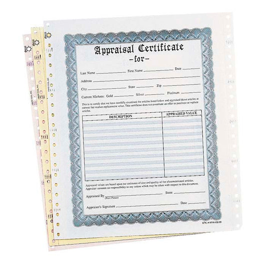 White Three-Part Jewelry Appraisal Certificate
