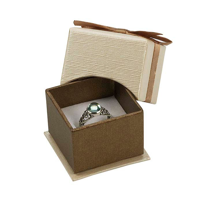 Ribbon-Wrapped Linen Paper Ring Gift Box
