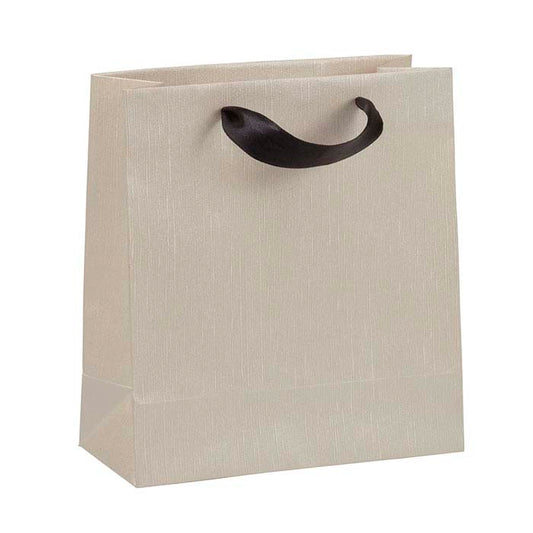 Sac fourre-tout en papier texturé lin crème avec poignée en ruban satin noir