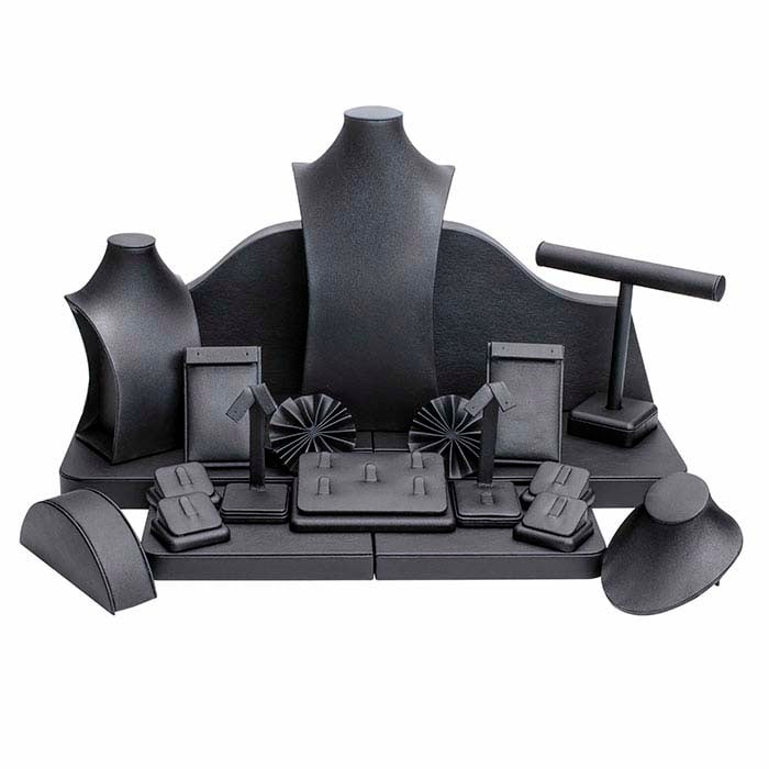 Svart kunstlær displaykolleksjon, 24 deler