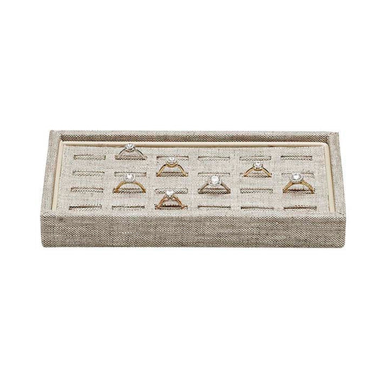 Natural Linen Slotted 24-Ring Tray