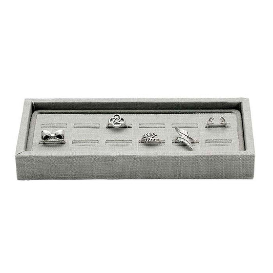 Tabuleiro de 12 Anéis Prateado com Ranhuras em Linho