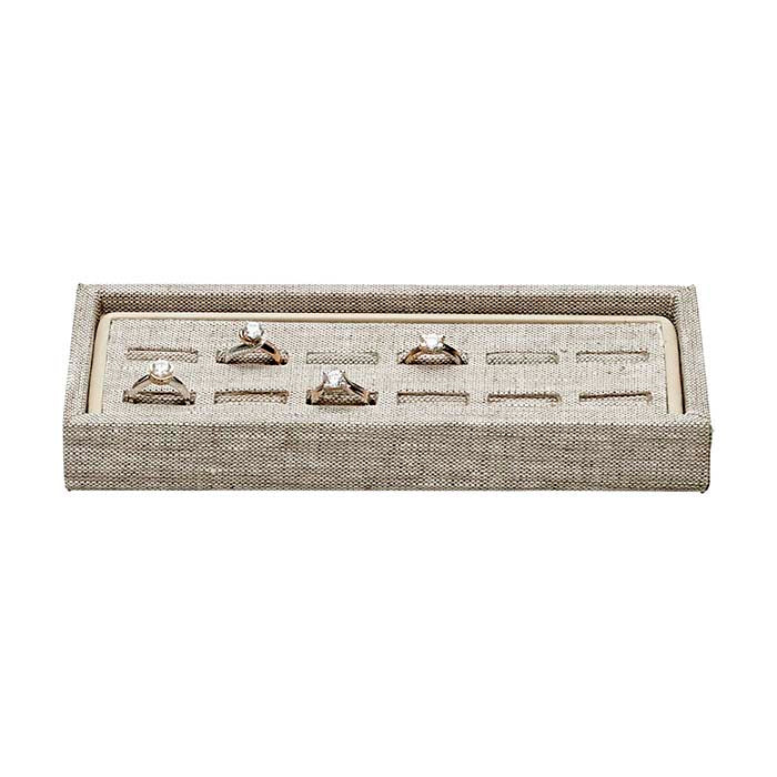 Natural Linen Slotted 12-Ring Tray