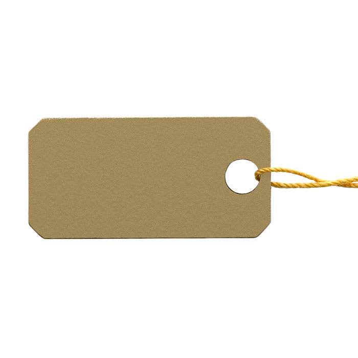 Etiqueta de plástico dorada con cordón