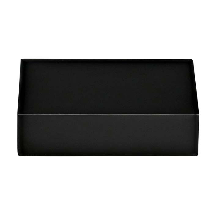 Rechteckiges Blockdisplay aus glänzend schwarzem Kunststoff