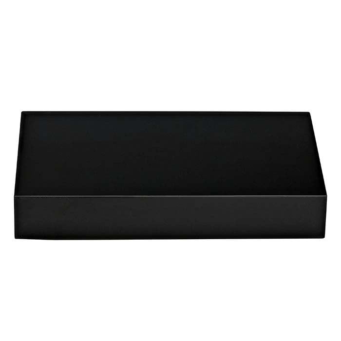 Rechteckiges Blockdisplay aus glänzend schwarzem Kunststoff