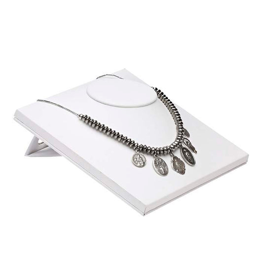 White Faux-Leather Dual-Position Easel Necklace Bust Display, 165.1 mm
