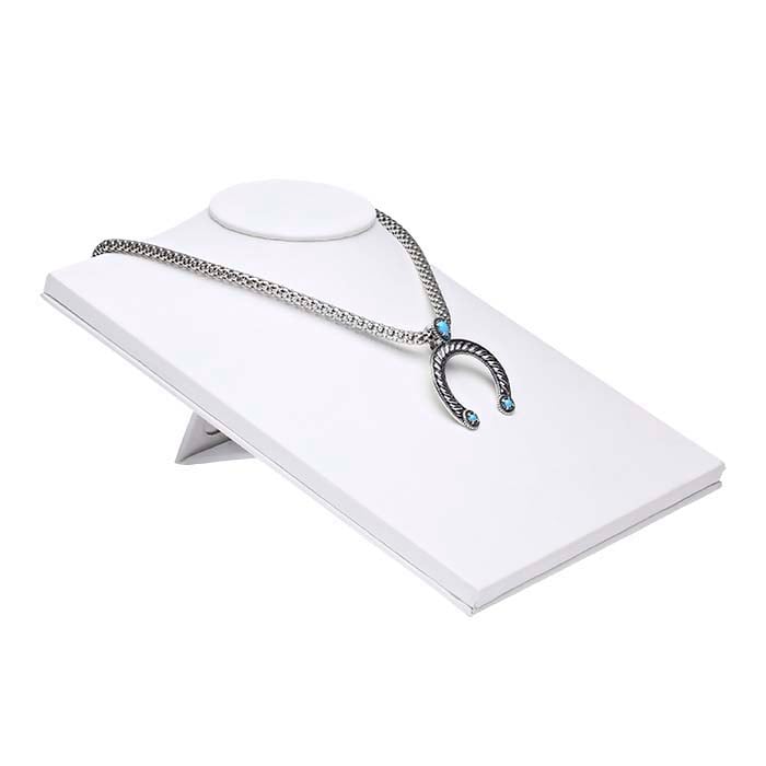 白色仿皮双位置画架项链模特展示架，215.9 mm